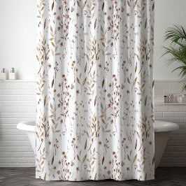 Mooi Elegant Bruin Wildbloemen Bladeren Patroon Douchegordijn