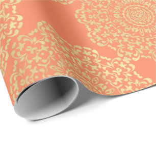 Mooi Elegant Gouden Koraal Kantpatroon Cadeaupapier