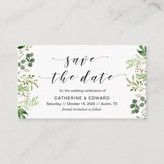 Mooi Elegant Groen, Zwart, Save the date Informatiekaartje (Voorkant)