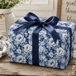 Mooi Elegant Indigo Blauwe Bloempatroon Cadeaupapier