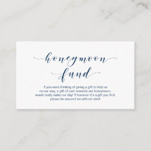 Mooi Elegant, Navy Blue script Honeymoon Fund Informatiekaartje
