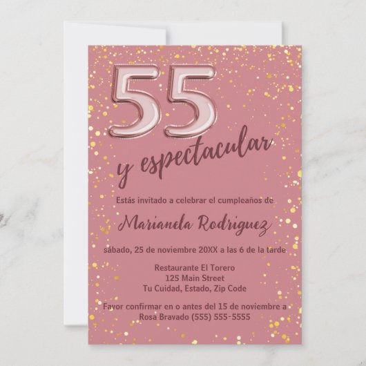 Mooi Elegant Roos Goud 55e Verjaardag Spaans Kaart (Voorkant)