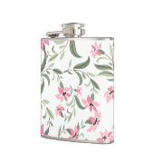 Mooi Elegant Roze Bloemmotief Wit Heupfles (Links)