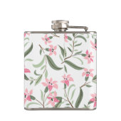 Mooi Elegant Roze Bloemmotief Wit Heupfles (Achterkant)