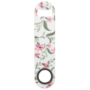 Mooi Elegant Roze Bloemmotief Wit Speed Flessenopener