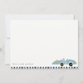 Mooi elegante blauwe raceauto kinderen verjaardag  notitiekaartje (Voorkant)