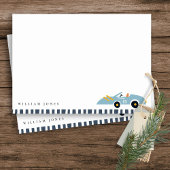 Mooi elegante blauwe raceauto kinderen verjaardag  notitiekaartje