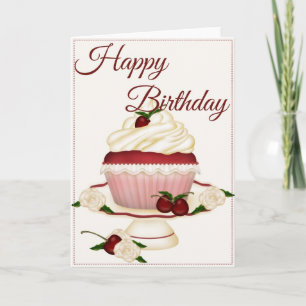 Mooi Elegante Kers Cupcake Verjaardagskaart Kaart