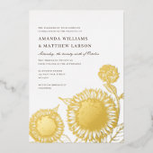 Mooi + Elegante Zonnebloemen Herfst Bruiloft ECHT Folie Uitnodiging (Voorkant)