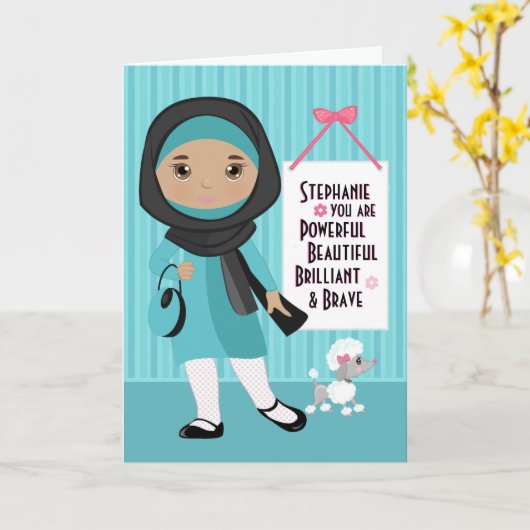 Mooi en dapper moslimmeisje kaart (Gele Bloem)