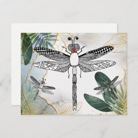 Mooi en kleurrijk Dragonfly Wenskaart Aankondiging (Voorkant / Achterkant)