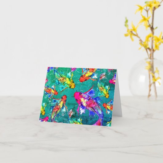 Mooi en kleurrijk Koi Pond Wenskaart Kaart (Gele Bloem)