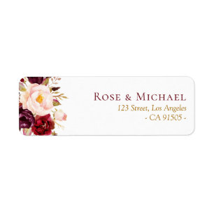 mooi etiket met burgundy floral address