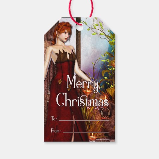 Mooi Fantasy Elf Merry kerstcadeau Label v1 Cadeaulabel (Voorkant)
