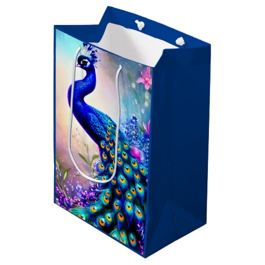 Mooi Fantasy Peacock Medium Cadeauzakje (Voorkant Gekanteld)