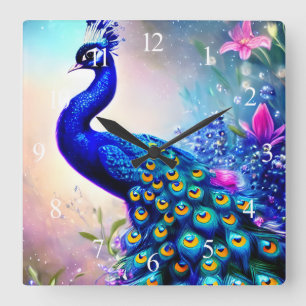 Mooi Fantasy Peacock Vierkante Klok