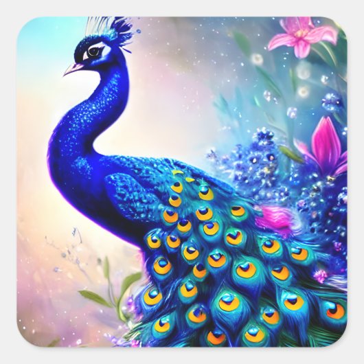 Mooi Fantasy Peacock Vierkante Sticker (Voorkant)
