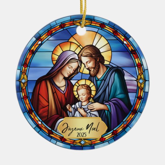 Mooi Faux Glas in lood Joyeux Noel Jesus Keramisch Ornament (Voorkant)
