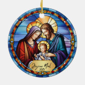 Mooi Faux Glas in lood Joyeux Noel Jesus Keramisch Ornament (Achterkant)