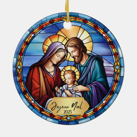 Mooi Faux Glas in lood Joyeux Noel Jesus Keramisch Ornament (Achterkant)