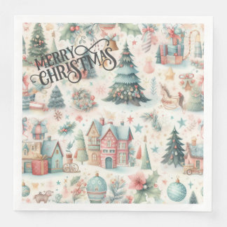 Mooi feestelijk dorpshuis Vintage Kerstmis Servet