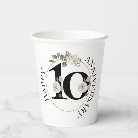 Mooi Floral 10e JUBILEUM Papieren Bekers (Achterkant)