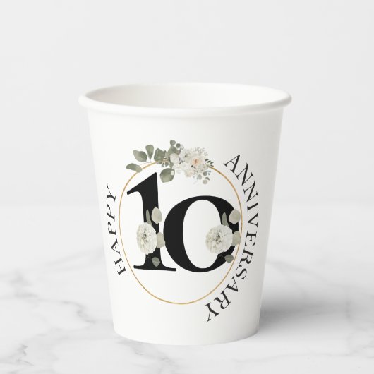 Mooi Floral 10e JUBILEUM Papieren Bekers (Voorkant)