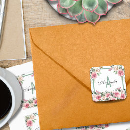 Mooi Floral Design Monogram Vierkante Sticker