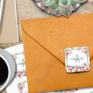 Mooi Floral Design Monogram Vierkante Sticker