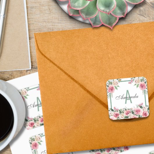 Mooi Floral Design Monogram Vierkante Sticker