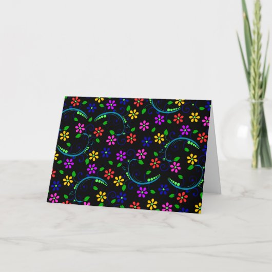 Mooi Floral design op zwarte achtergrond Kaart (Voorkant)