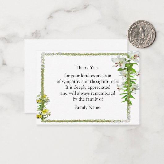 Mooi Floral Lijst Dank je wel Notitiekaartje (Voorkant / Achterkant in situ)