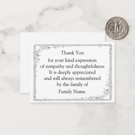 Mooi Floral Lijst Dank je wel Notitiekaartje (Voorkant / Achterkant in situ)