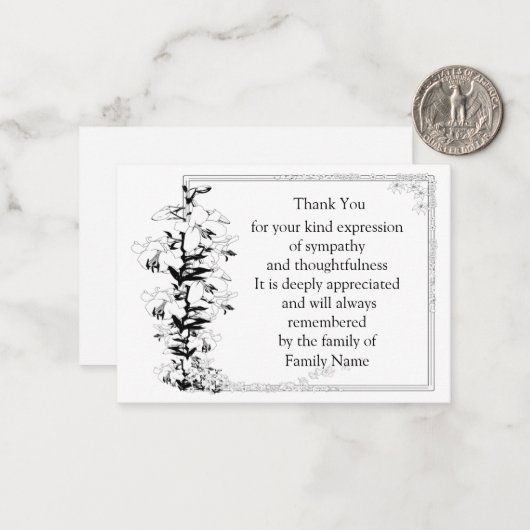 Mooi Floral Lijst Dank je wel Notitiekaartje (Voorkant / Achterkant in situ)