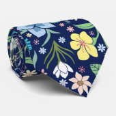 Mooi Floral patroon op blauwe achtergrond Stropdas (Opgerold)