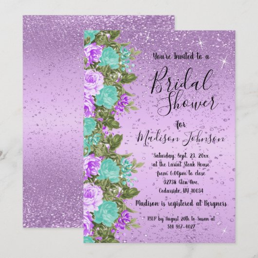 Mooi Floral Vrijgezellenfeest - Paars en Blauwgroe Kaart (Voorkant / Achterkant)