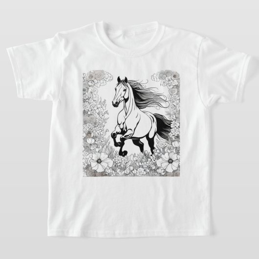 Mooi fokpaard & bloemen Verf een T-shirt (Laagn)