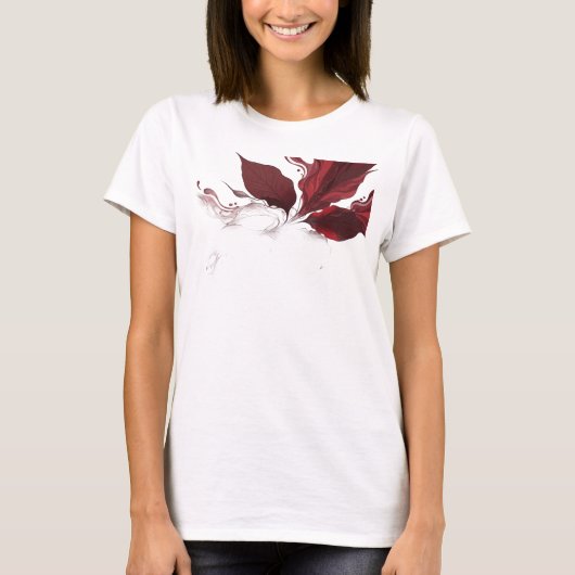 Mooi & Fraai Rood Abstract Bladeren Mode Kunst T-shirt (Voorkant)