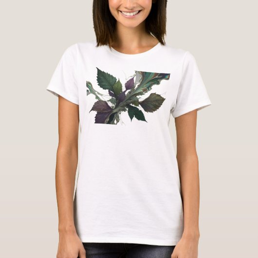 Mooi & Fraai Zilver Abstract Bladeren T-shirt (Voorkant)