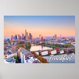 Mooi Frankfurt, Duitsland, bij zonsondergang Poster