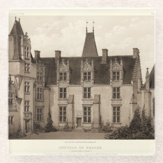Mooi Frans Chateau in Sepia Tones Glazen Onderzetter (Voorkant)