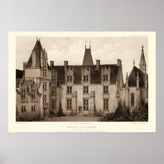 Mooi Frans Chateau in Sepia Tones Poster (Voorkant)