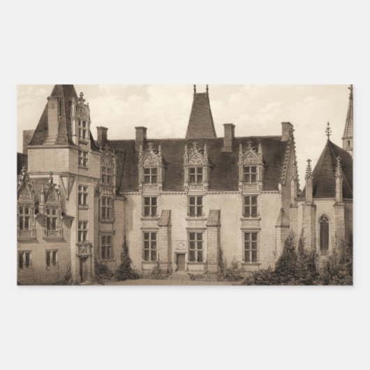 Mooi Frans Chateau in Sepia Tones Rechthoekige Sticker (Voorkant)