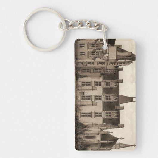 Mooi Frans Chateau in Sepia Tones Sleutelhanger (Voorkant)