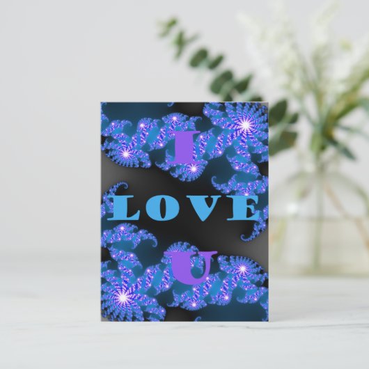 Mooi Galactisch Blauw Liefde Tekst Patroon Ontwerp Briefkaart (Staand voorkant)