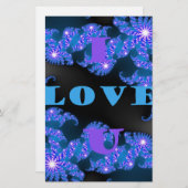 Mooi Galactisch Blauw Liefde Tekst Patroon Ontwerp Briefpapier (Voorkant / Achterkant)