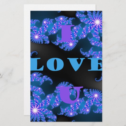 Mooi Galactisch Blauw Liefde Tekst Patroon Ontwerp Briefpapier (Voorkant / Achterkant)