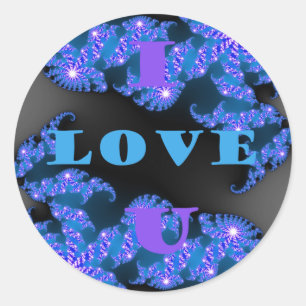 Mooi Galactisch Blauw Liefde Tekst Patroon Ontwerp Ronde Sticker