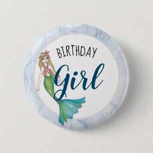 Mooi geblonde hair Mermaid Birthday Girl Ronde Button 5,7 Cm