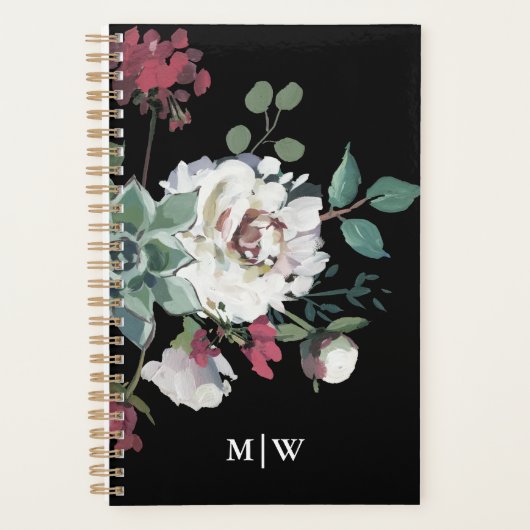 Mooi gedempt bloemenboeket met monogram planner (Voorkant)